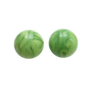 Vintage Green Lucite Earrings Marble Swirl Round Domed Clip On Vogue Jewelry
